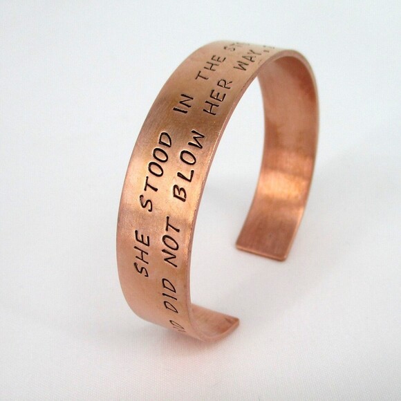 Cuff Bracelet Solid Copper Women Strength Quote She Stood In The Storm - Picture 8 of 8